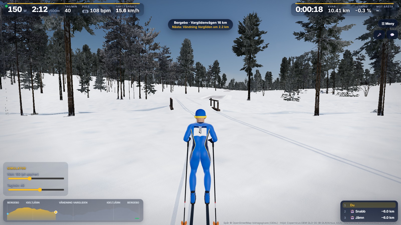 Skier in the forest trails at Bergebo
