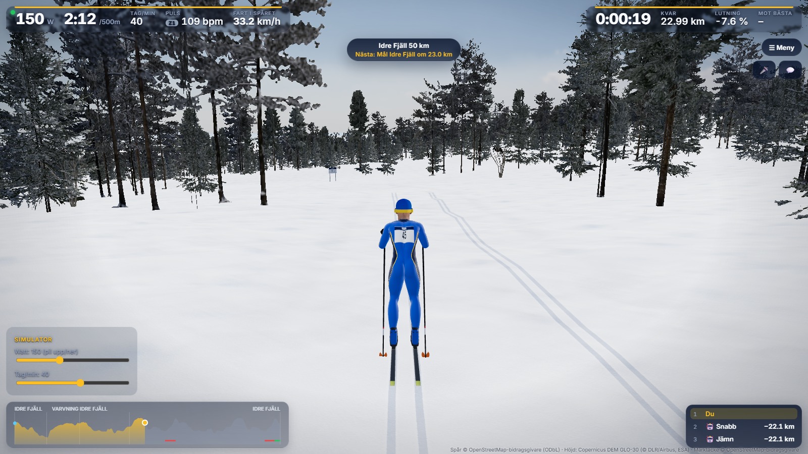 Skier at Idre Fjäll with the standings in the corner